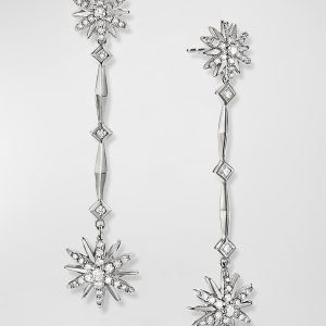 Starburst Long Drop Earrings in Sterling Silver with Diamonds- sku194240522