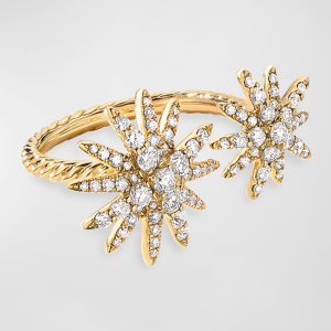 Starburst Bypass Ring in 18K Yellow Gold with Pave Diamonds, Size 7- sku198040009