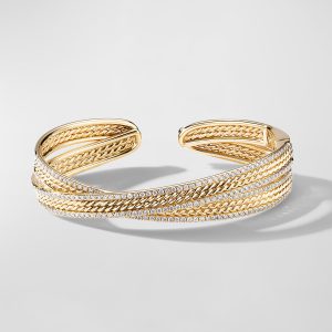 DY Origami Cuff Bracelet with Diamond in 18K Gold, 14mm, Size M- sku200220517