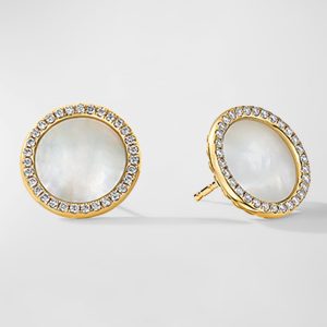 DY Elements Button Earrings in 18K Yellow Gold with Mother-of-Pearl & Pave Diamonds- sku202090052
