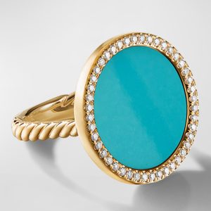 DY Elements Ring in 18k Gold with Turquoise & Pave Diamonds, Size 8- sku202090063