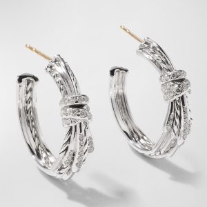 Angelika 27mm Silver Hoop Earrings with Diamonds- sku202581947