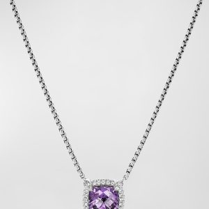 7mm Chatelaine Pendant Necklace with Gemstone and Diamonds in Silver- sku202580657