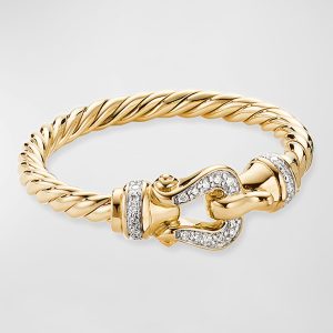 Cable Buckle Ring with Diamonds in 18K Gold, 2mm, Size 7- sku204940029
