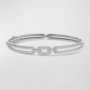 7mm Stax Linked Bracelet with Diamonds in 18k White Gold, Size L- sku205920043