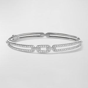 7mm Stax Linked Bracelet with Diamonds in 18k White Gold, Size M- sku205920042