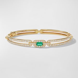 7mm Stax Single-Link Bracelet with Emerald and Diamonds in 18k Yellow Gold, Size M- sku205920045