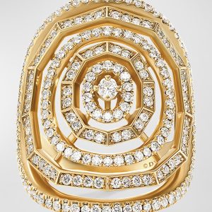 30mm Stax Full Pave Statement Ring with Diamonds and 18k Yellow Gold, Size 7- sku205930003