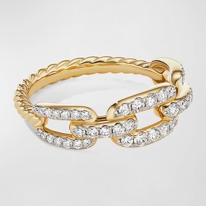 Stax Chain Link Ring with Diamonds in 18K Gold, 7mm, Size 8- sku205920058