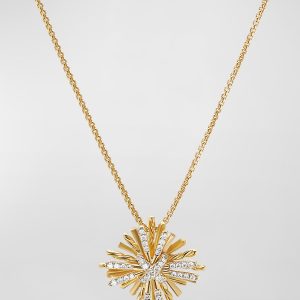 17mm Angelika Four Point Pendant Necklace with Diamonds and Gold, 17"L- sku207030064