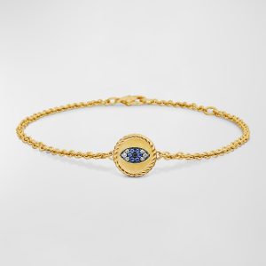 Evil Eye Charm Bracelet with Sapphires and Diamonds, Adjustable- sku206940192
