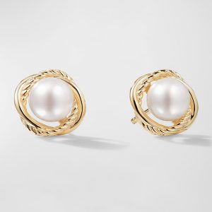 Infinity Pearl Stud Earrings in 18K Gold, 6mm- sku206940222