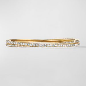 2-Row Pave Crossover Bracelet with Diamonds in 18K Gold, 5.5mm, Size M- sku207740017