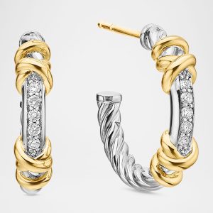 Petite Helena Hoop Earrings in Sterling Silver with 18K Gold & Diamonds - 0.75"- sku207920190