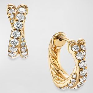 Pave Crossover Hoop Earrings with Diamonds in 18K Gold, 5mm, 0.5"L- sku210212465