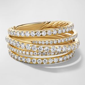 Pave Crossover Ring with Diamonds in 18K Gold, 11mm, Size 6- sku209981261