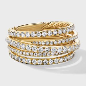 Pave Crossover Ring with Diamonds in 18K Gold, 11mm, Size 8- sku209970029