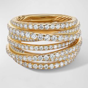 Pave Crossover Ring with Diamonds in 18K Gold, 16mm, Size 7- sku210220413