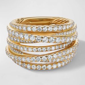 Pave Crossover Ring with Diamonds in 18K Gold, 16mm, Size 6- sku210073650
