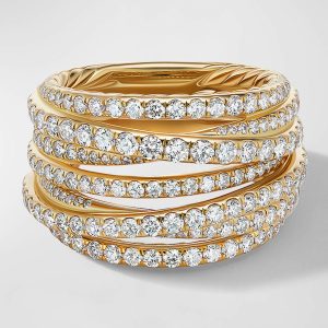 Pave Crossover Ring with Diamonds in 18K Gold, 16mm, Size 8- sku210201547