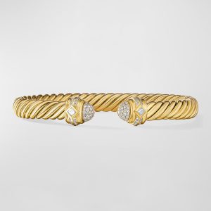 7mm Cablespira Oval Bracelet in 18k Gold with Diamonds, Size L- sku210822635