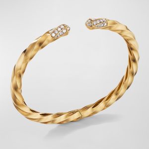 Cable Edge Open Bracelet in Recycled 18k Gold With Pave Diamonds, Size L- sku211562703