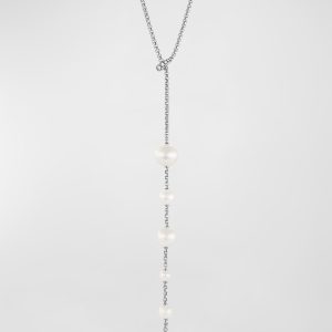 Pearl and Pave Y-Necklace with Diamonds in Silver, 2mm, 28"L- sku210830952