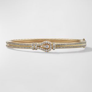 Thoroughbred Loop Bracelet with Full Pave Diamonds in 18K Gold, 4.5mm, Size S- sku215030003