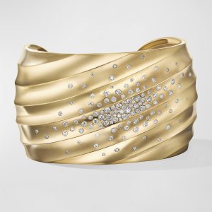 Cable Edge Cuff Bracelet with Diamonds in 18K Gold, 41mm, Size M- sku215950067