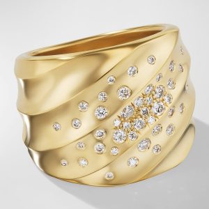 Cable Edge Saddle Ring with Diamonds in 18K Gold, 18.8mm, Size 8- sku215960060