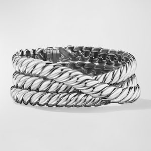 Sculpted Cable Wrap Bracelet in Silver, 8.5mm- sku215290759