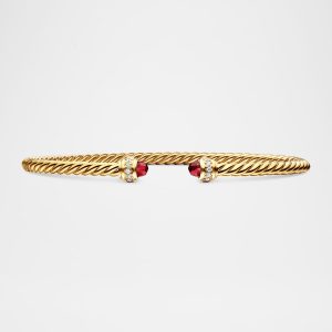 Cablespira Bracelet with Gemstone and Diamonds in 18K Gold, 3mm- sku215940053