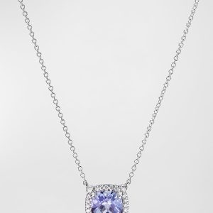 Chatelaine Pendant Necklace with Gemstone and Diamonds in 18K White Gold, 7mm, 18"L- sku215670224