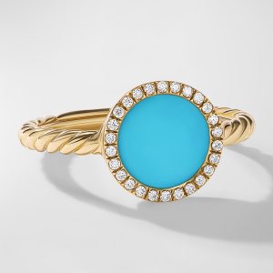 DY Elements Ring with Turquoise and Diamonds in 18K Gold, 11mm, Size 6- sku218712081