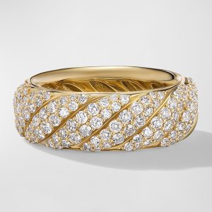 Sculpted Cable Ring with Diamonds in 18K Gold, 7.5mm, Size 6- sku219340123
