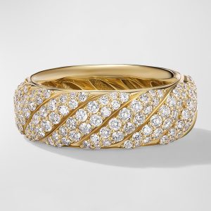 Sculpted Cable Ring with Diamonds in 18K Gold, 7.5mm, Size 9- sku219340125