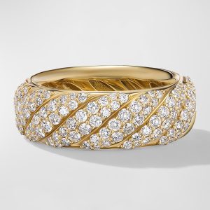 Sculpted Cable Ring with Diamonds in 18K Gold, 7.5mm, Size 7- sku217840091