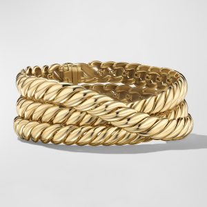 Sculpted Cable 3-Wrap Bracelet in 18K Gold, 8.5mm, Size S- sku219340111