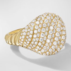 Sculpted Cable Pinky Ring with Diamonds in 18K Gold, 13mm, Size 4.5- sku219340121