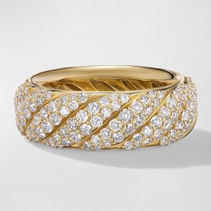 Sculpted Cable Ring with Diamonds in 18K Gold, 7.5mm, Size 5- sku219350073