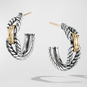 Crossover Hoop Earrings in Silver with 18K Gold, 22mm- sku218661311