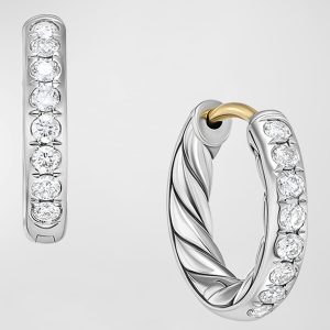 Sculpted Cable Huggie Hoop Earrings with Diamonds in Silver, 2.4mm, 0.5"L- sku218661135