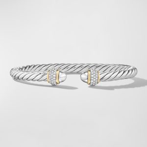 Cable Bracelet with Diamonds in Silver and 18K Gold, 5mm- sku221400087