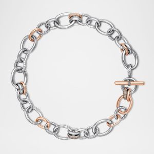 DY Mercer Necklace with Diamonds and 18K Rose Gold in Silver, 25mm, 19"L- sku218662564