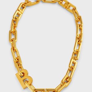 B Chain Thin Necklace, Golden- sku219290321