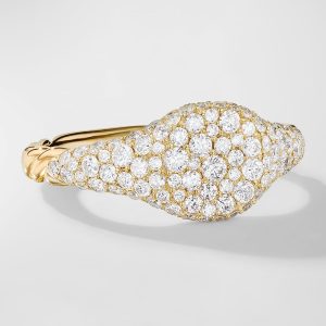 Sculpted Cable Pinky Ring with Diamonds in 18K Gold, 7mm, Size 4.5- sku221070145