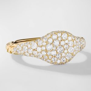 Sculpted Cable Pinky Ring with Diamonds in 18K Gold, 7mm, Size 3.5- sku221070141