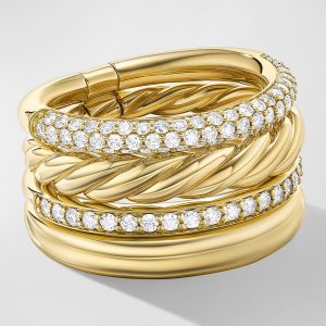 DY Mercer Ring with Diamonds in 18K Gold, 14mm, Size 7- sku221400108