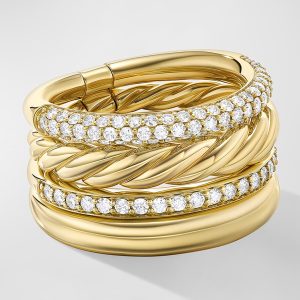 DY Mercer Ring with Diamonds in 18K Gold, 14mm, Size 6- sku221400109