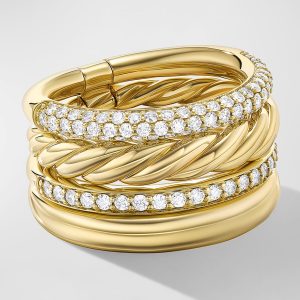 DY Mercer Ring with Diamonds in 18K Gold, 14mm, Size 9- sku221400111